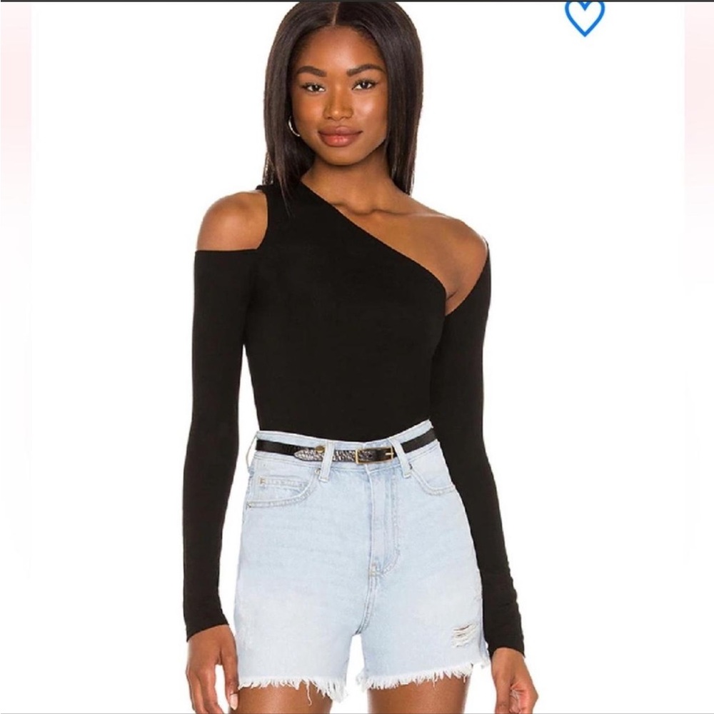 superdown Black One-Shoulder Cold-Shoulder Long Sleeve Bodysuit